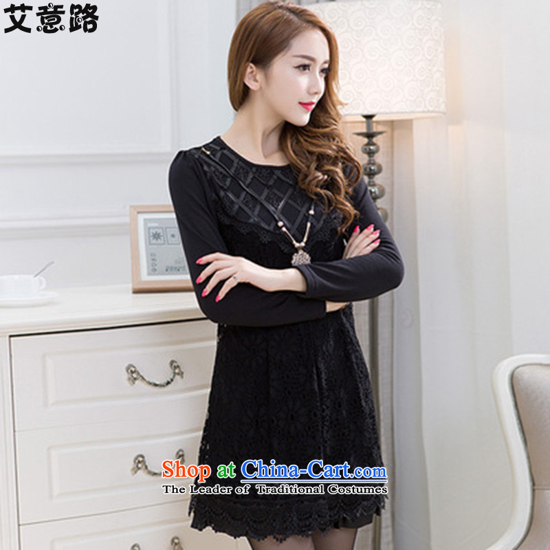 To Luke HIV in thick long wool lace autumn large long-sleeved blouses chiffon shirt warm clothes dresses5277 Black XXL, HIV to road , , , shopping on the Internet