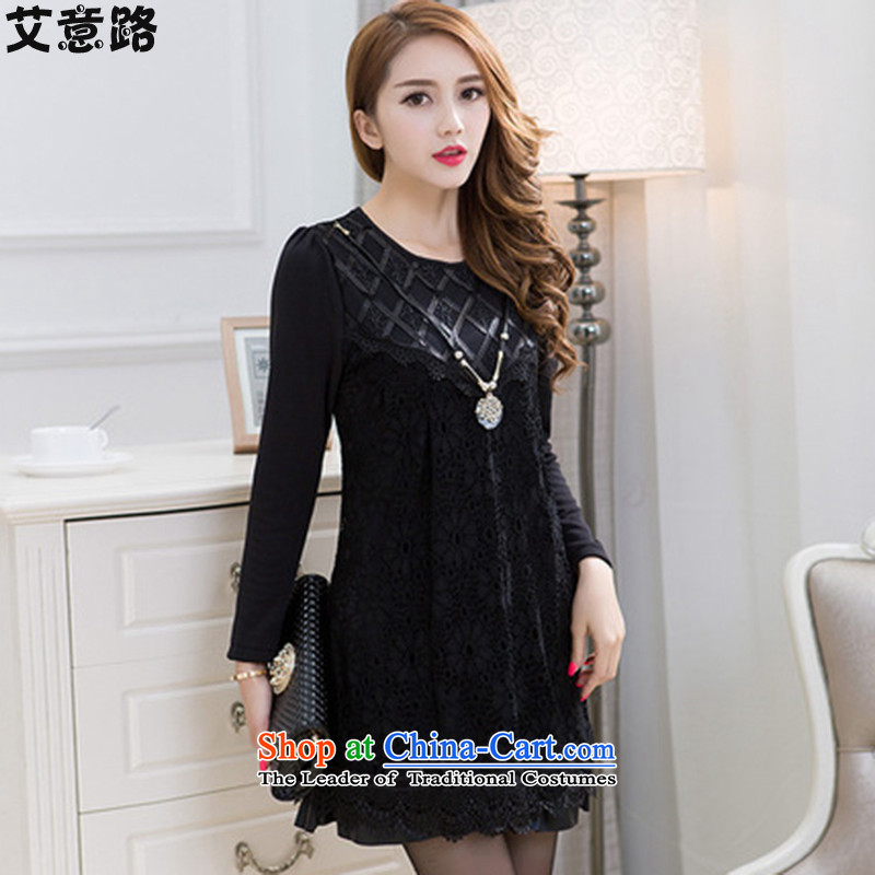 To Luke HIV in thick long wool lace autumn large long-sleeved blouses chiffon shirt warm clothes dresses5277 Black XXL, HIV to road , , , shopping on the Internet