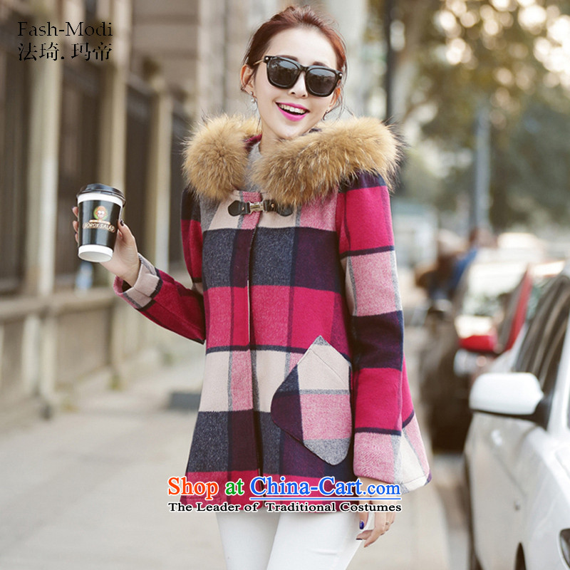 The law was the 2015 Winter Qi new stylish Korean short, GRID-Nagymaros collar Sau San video thin hair? a jacket coat female autumn and winter picture colorM