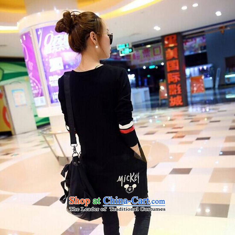 Load New autumn 2015 Korean Version to increase women's code thick MM loose T shirt thick, Hin Thin Layer Shirt thick sister 200 catties. long black shirt XXXXXL, forming the witch (YOJINJN) , , , shopping on the Internet