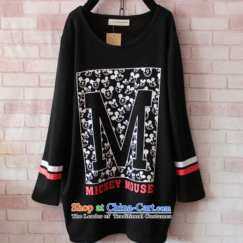 Load New autumn 2015 Korean Version to increase women's code thick MM loose T shirt thick, Hin Thin Layer Shirt thick sister 200 catties. long black shirt XXXXXL, forming the witch (YOJINJN) , , , shopping on the Internet