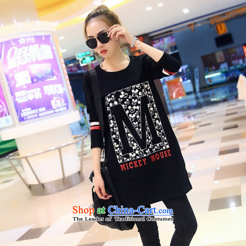 Load New autumn 2015 Korean Version to increase women's code thick MM loose T shirt thick, Hin Thin Layer Shirt thick sister 200 catties. long black shirt XXXXXL, forming the witch (YOJINJN) , , , shopping on the Internet