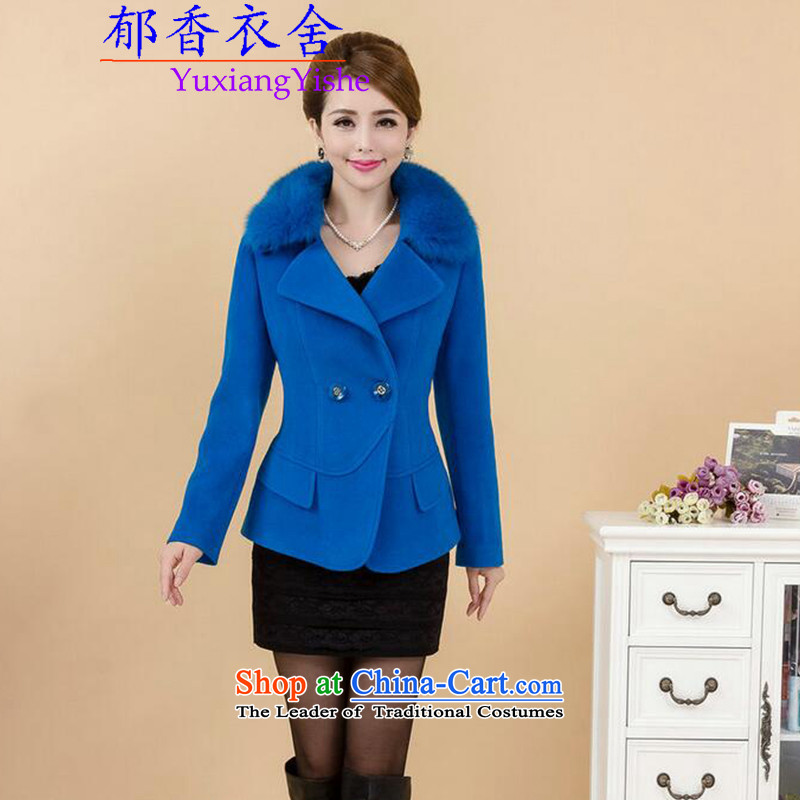 Yu Xiang Yi Dag Hammarskj?ld 2015 autumn and winter jackets female genuine short of gross? jacket for the cashmere overcoat fox gross blue?L