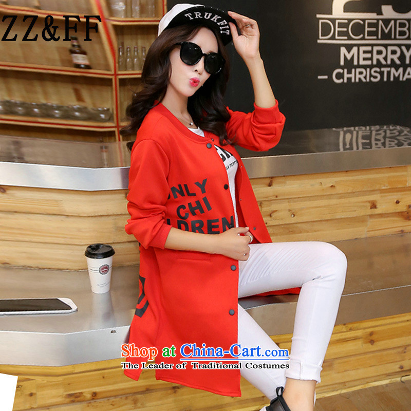 2015 Autumn and winter Zz_ff new Korean loose stamp in the large long cardigan wind jacket female red XXL