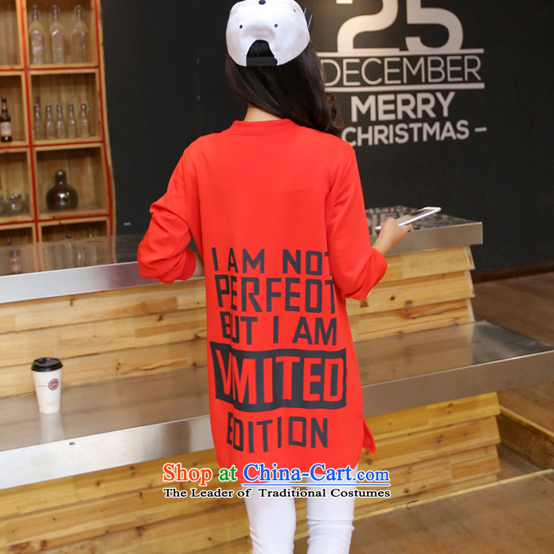 2015 Autumn and winter Zz&ff new Korean loose stamp in the large long cardigan wind jacket female red XXL,ZZ&FF,,, shopping on the Internet