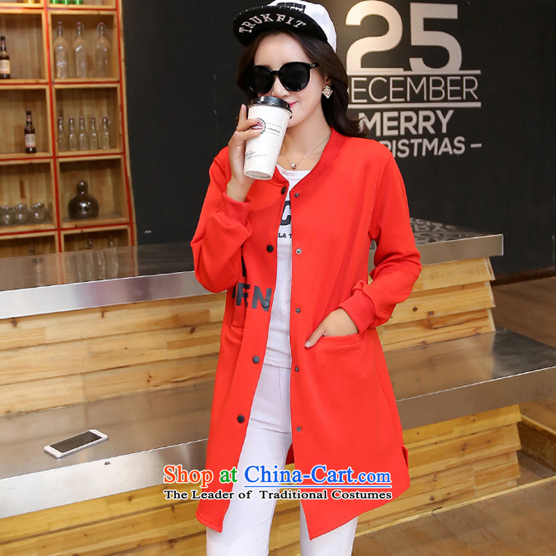 2015 Autumn and winter Zz&ff new Korean loose stamp in the large long cardigan wind jacket female red XXL,ZZ&FF,,, shopping on the Internet