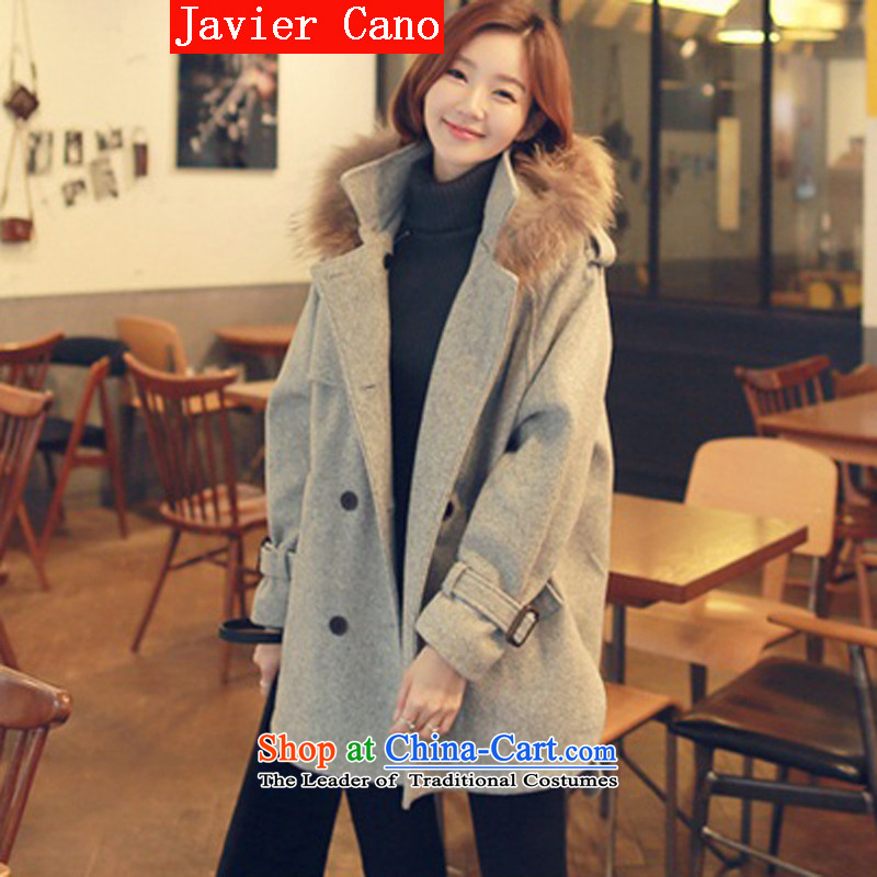 Javier cano2015 autumn and winter in New Long Nuclear Sub for gross a wool coat Korean loose video thin hair? female thick gray jacket coatL