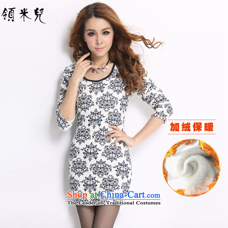 For M-Large 2015 Women's autumn and winter new to increase the stamp forming the thick wool dresses Y1063 porcelain3XL stamp