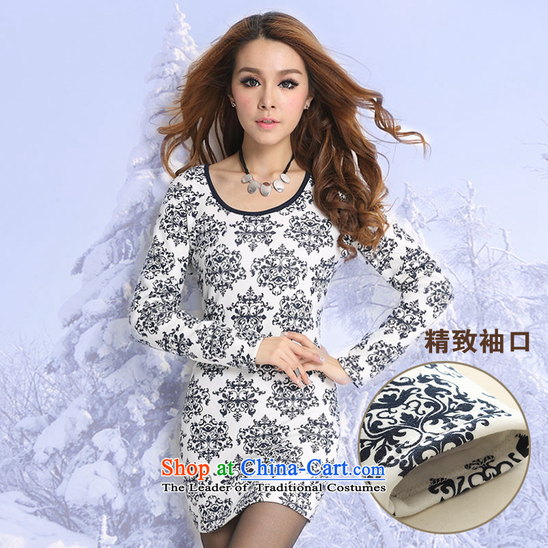 For M- Large 2015 Women's autumn and winter new to increase the stamp forming the thick wool dresses Y1063 porcelain 3XL, stamp for M-shopping on the Internet has been pressed.