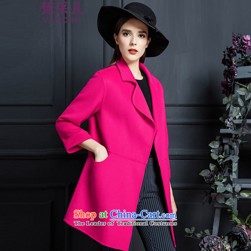 Van Gogh Cherrie Ying?2015 Autumn In New Ms. long straight hair? jacket plain manual high-end 2-sided woolen coat 8561 IN RED?M