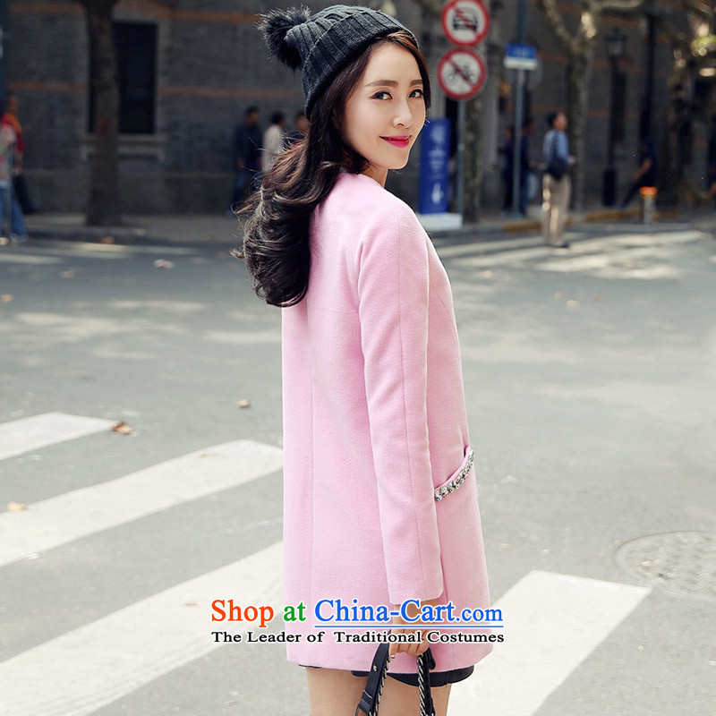 The dragon culture Korean girls coats wool? long jacket, 2015 autumn and winter new small wind cocoon-heung-pink long-sleeved M Jeon Yong-cultural , , , shopping on the Internet