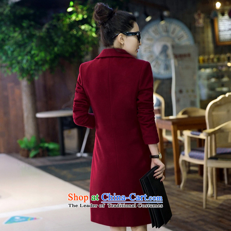 Verisign poem Economy Gross? 2015 autumn and winter coats female new Korean Sau San large thin video feed windbreaker in this long a wool coat wine red M Wei poem economy (weishiti) , , , shopping on the Internet