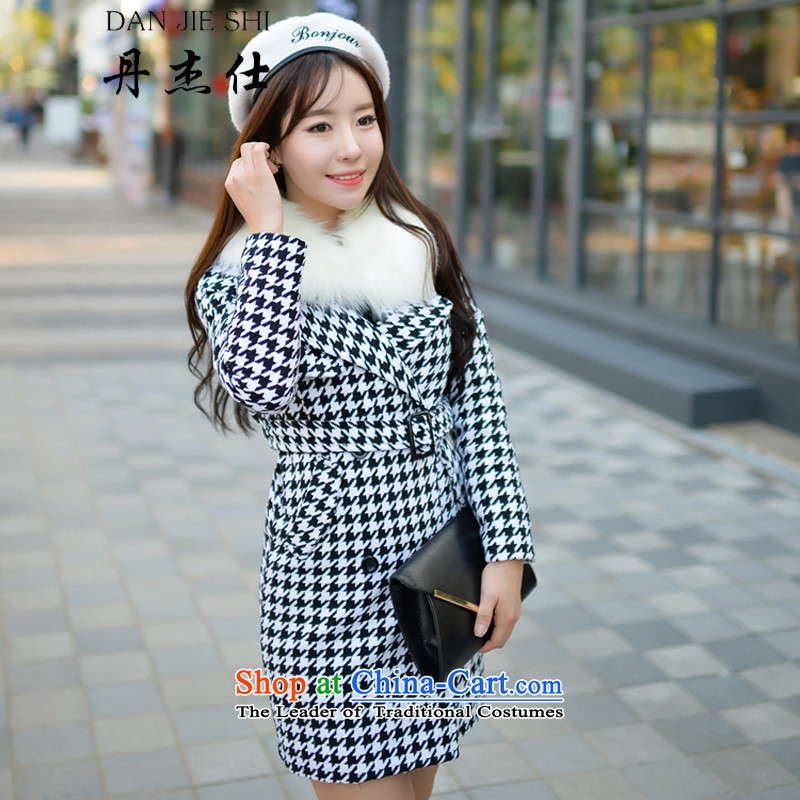 Dan Jie Shi of autumn and winter 2015 new chidori of Wild Hair? female Korean version of the jacket long thick Sau San video thin a wool coatW18 W18 with collar blackS