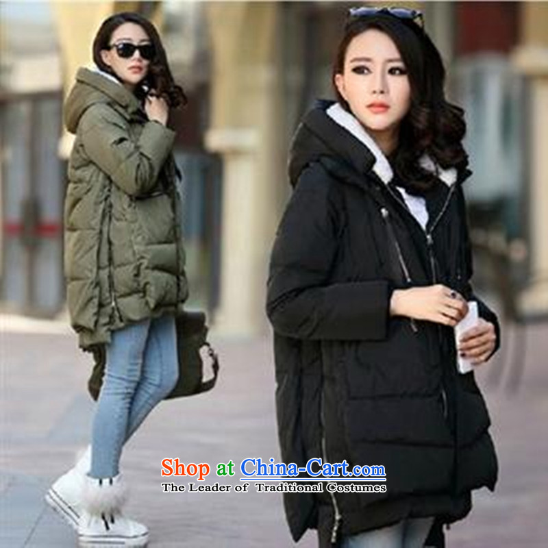 2015 winter clothing new Korean version of large numbers of ladies thick MM loose, Hin thin, thick cotton-thick cotton long in sister services winter coats jacket robe thick blackXXXL163-195 catty