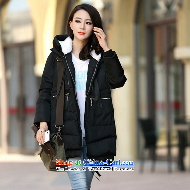 2015 winter clothing new Korean version of large numbers of ladies thick MM loose, Hin thin, thick cotton-thick cotton long in sister services winter coats jacket robe thick black line for that XXXL163-195 tide (LINXCR) , , , shopping on the Internet