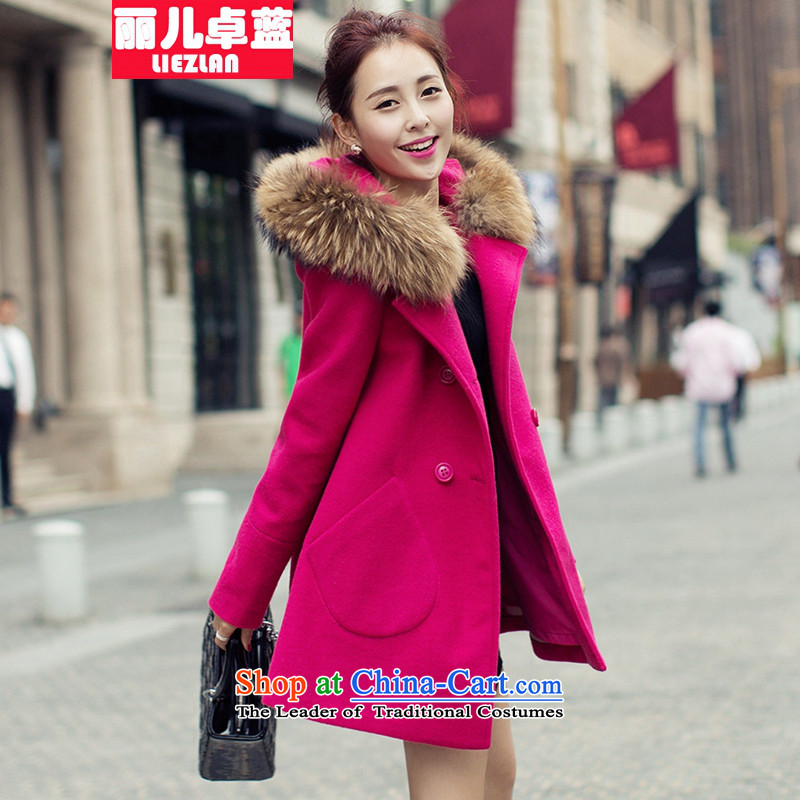 Doris Cheuk-blue2015 autumn and winter new gross female Korean jacket? In the long hair collar overcoat wind clothes in red _gross_ for M