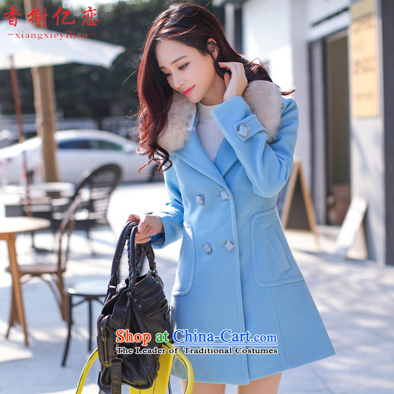 Champs billion Land 2015 autumn and winter coats new gross?   in the female long hair? female Korean Y1598 jacket water Blue?M