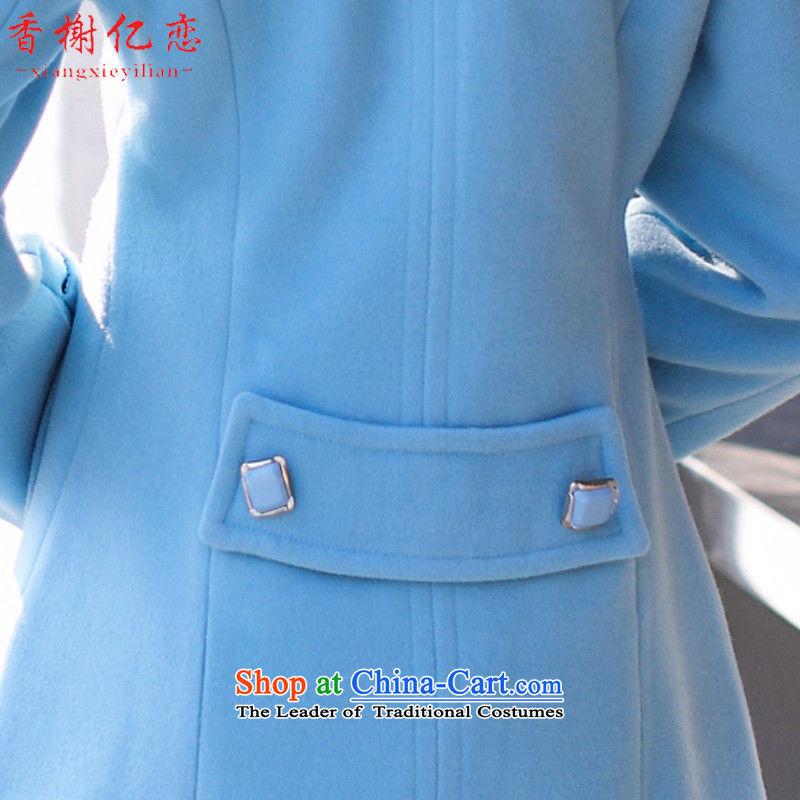 Champs billion Land 2015 autumn and winter coats new gross?   in the female long hair? female Korean Y1598 jacket water Blue M champs billion land (xiangxieyilian) , , , shopping on the Internet