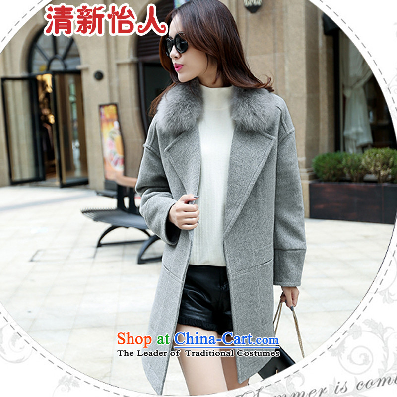 Fresh air in the autumn and winter 2015 new coats, wool? long thin hair so Sau San video jacket female Gray L