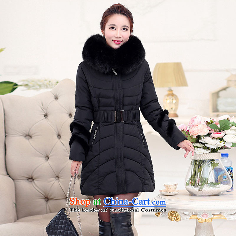 Flower to Isabelle winter new mm thick larger female Korean long in Sau San with cap on the Nagymaros collar thick down jacket D2103 female black 5XL, flower to Isabelle (dufflsa) , , , shopping on the Internet