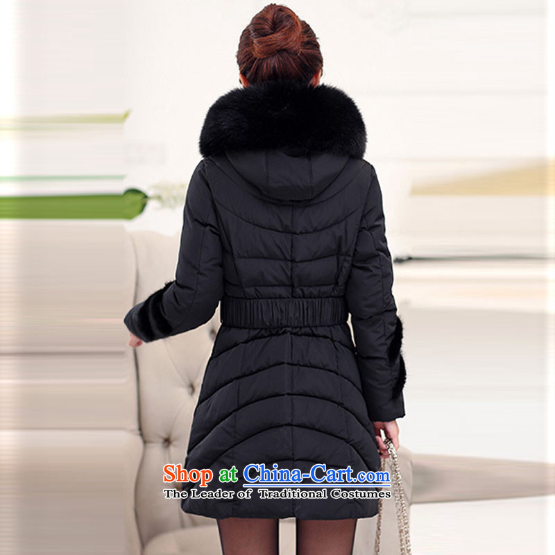 Flower to Isabelle winter new mm thick larger female Korean long in Sau San with cap on the Nagymaros collar thick down jacket D2103 female black 5XL, flower to Isabelle (dufflsa) , , , shopping on the Internet