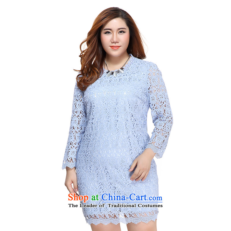 The former Yugoslavia Li Sau 2015 autumn large new boxed women's Mock-neck lace lace stitching and elegant with a straight video thin dresses 1058 light blue in the former Yugoslavia Li Sau-.... 5XL, shopping on the Internet