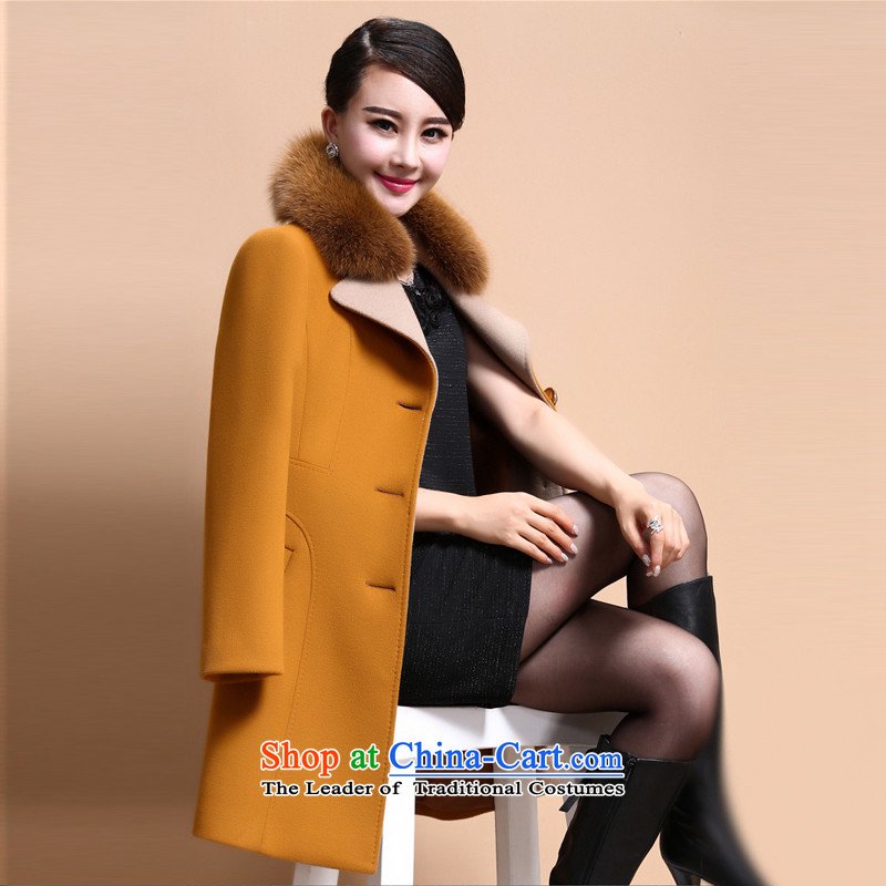 Receive ya 2015 autumn and winter new cashmere overcoat, long, but the fox washable wool coat is gross 6080 Yellow M, receive a (LUMEIYA) , , , shopping on the Internet