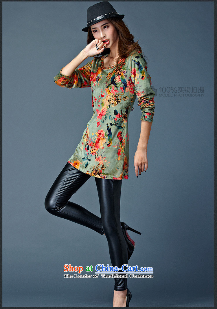 Morning to 2015 autumn and winter large female great national stamp high pop-soft velvet forming the Netherlands round-neck collar stylish long-sleeved top green stamp 5XL recommendations seriously pictures, price weighs 160-170, brand platters! The elections are supplied in the national character of distribution, so action, buy now enjoy more preferential! As soon as possible.