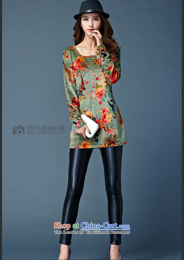 Morning to 2015 autumn and winter large female great national stamp high pop-soft velvet forming the Netherlands round-neck collar stylish long-sleeved top green stamp 5XL recommendations seriously pictures, price weighs 160-170, brand platters! The elections are supplied in the national character of distribution, so action, buy now enjoy more preferential! As soon as possible.