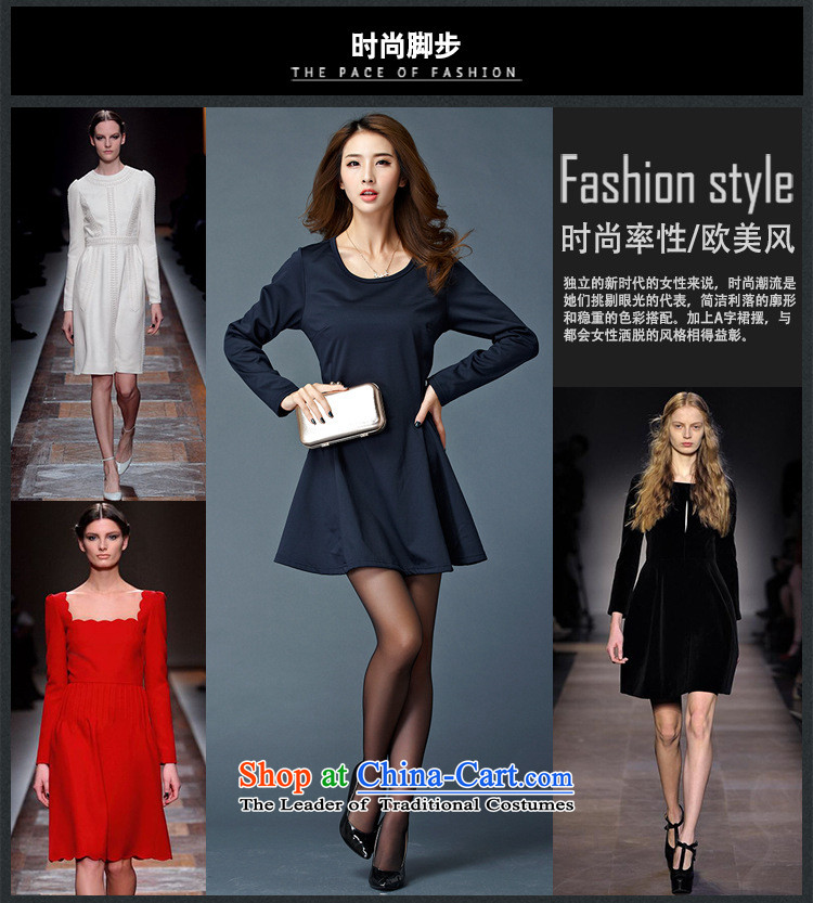 Morning to 2015 autumn and winter large female new Korean fashion plain color plus gross lint-free warm dresses cotton A Skirt Rome round-neck collar long-sleeved short skirt navy 4XL RECOMMENDATIONS 150 - 160131 catty picture, prices, brand platters! The elections are supplied in the national character of distribution, so action, buy now enjoy more preferential! As soon as possible.