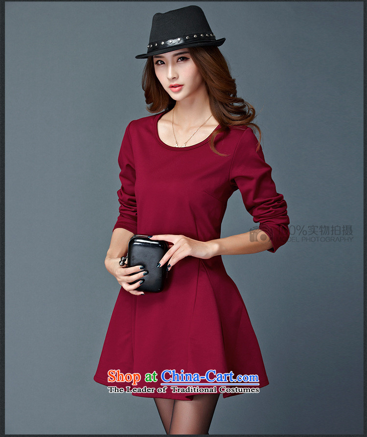 Morning to 2015 autumn and winter large female new Korean fashion plain color plus gross lint-free warm dresses cotton A Skirt Rome round-neck collar long-sleeved short skirt navy 4XL RECOMMENDATIONS 150 - 160131 catty picture, prices, brand platters! The elections are supplied in the national character of distribution, so action, buy now enjoy more preferential! As soon as possible.