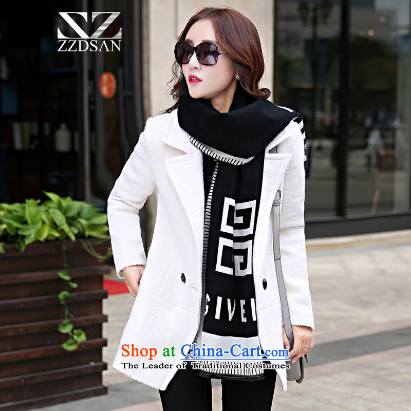 Up to 2015, the Netherlands New Korean version of autumn and winter is elegant and modern solid color graphics thin single rank Sau San tie gross jacket coat female white? , L, up to the Netherlands , , , shopping on the Internet