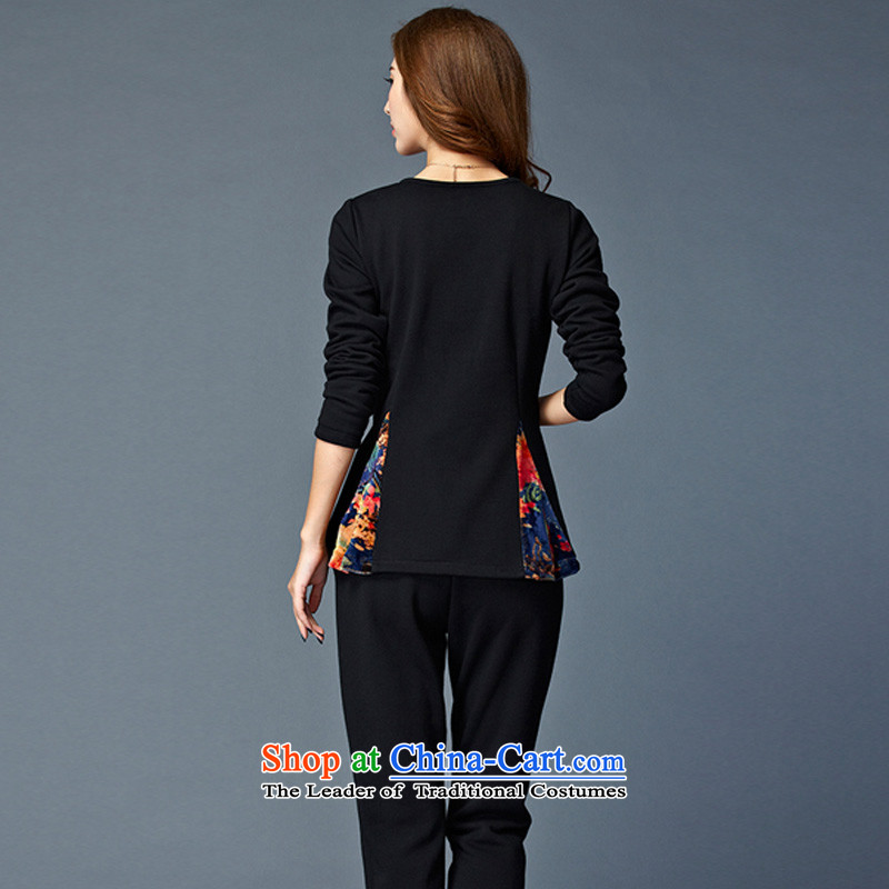 Morning to 2015 autumn and winter large female new Korean Sau San plus lint-free thick warm kit round-neck collar Foutune of not forming the T-shirt, lint-free cleaning two piece black 3XL recommended that morning to 140-150shopping on the Internet has been pressed.