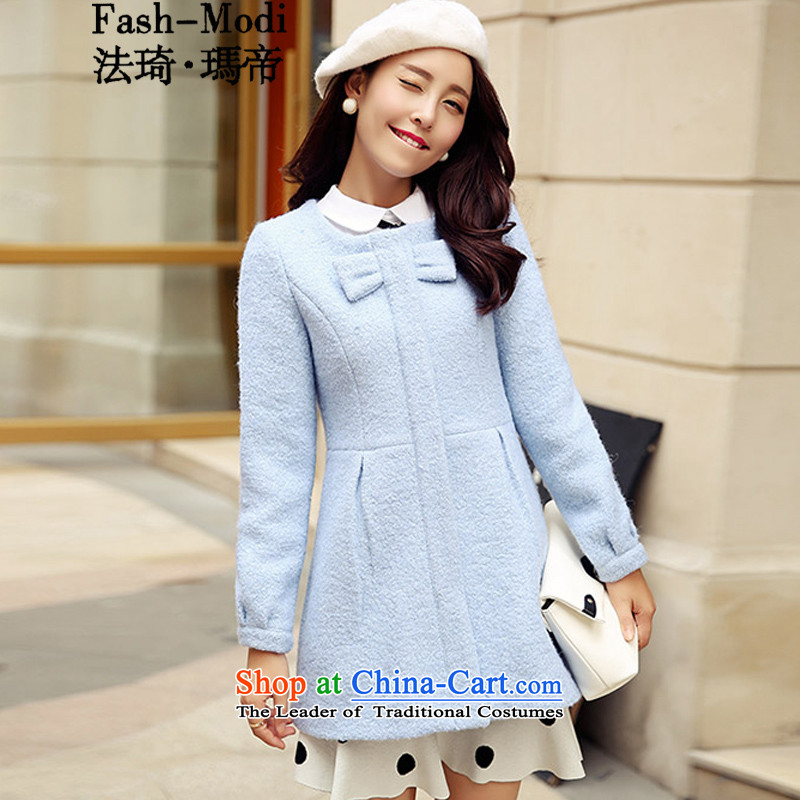 The law was the small-ki wind jacket female Korean gross? edition of autumn and winter 2015 new products aristocratic ladies stylish bow tie in Sau San long a wool coat Women Blues S
