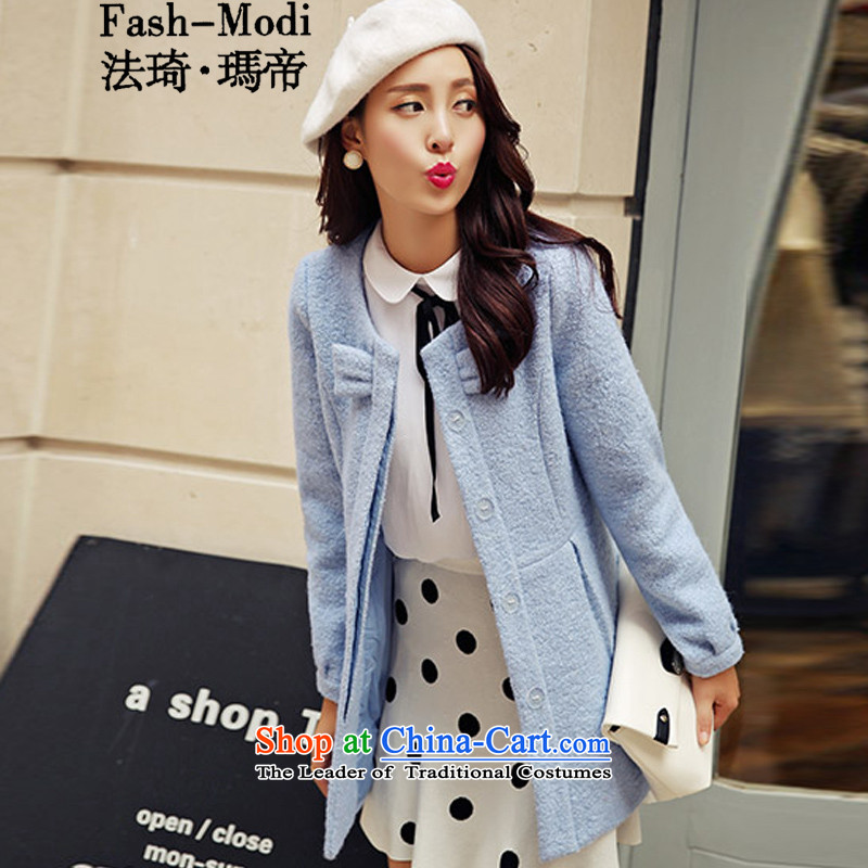 The law was the small-ki wind jacket female Korean gross? edition of autumn and winter 2015 new products aristocratic ladies stylish bow tie in Sau San long a wool coat women water law, Mr. Qi, blue (fash-modi Manasseh) , , , shopping on the Internet