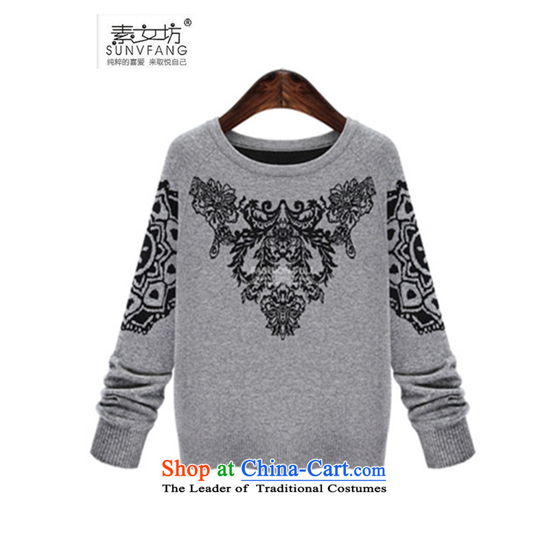 Motome square thick sister larger female thick sweater 2015 new autumn and winter to increase women's code thick MM round-neck collar loose thick gray 5XL 5231 recommendations sweater weight 180-210, Motome Fong (SUNVFANG) , , , shopping on the Internet