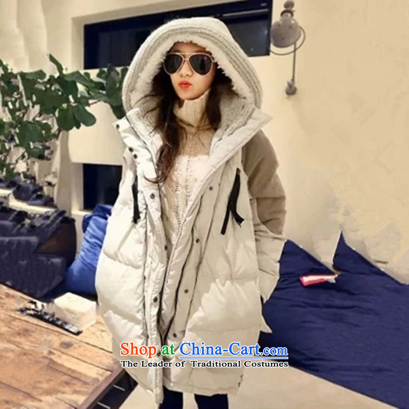 2015 winter clothing new Korean version of large numbers of ladies thick MM loose, Hin thin, thick cotton-thick sister in long thick cotton coat winter coats beige jacket students?XXL