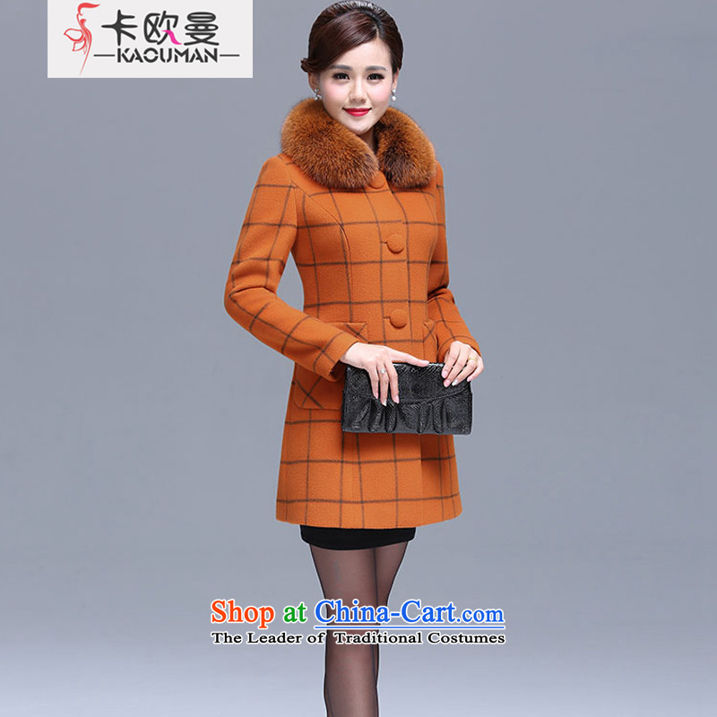 In?2015, the Cayman autumn and winter new products for a single row for gross Foutune of video thin cashmere overcoat, older mother boxed gifts long wool sweater amako coats orange?2XL