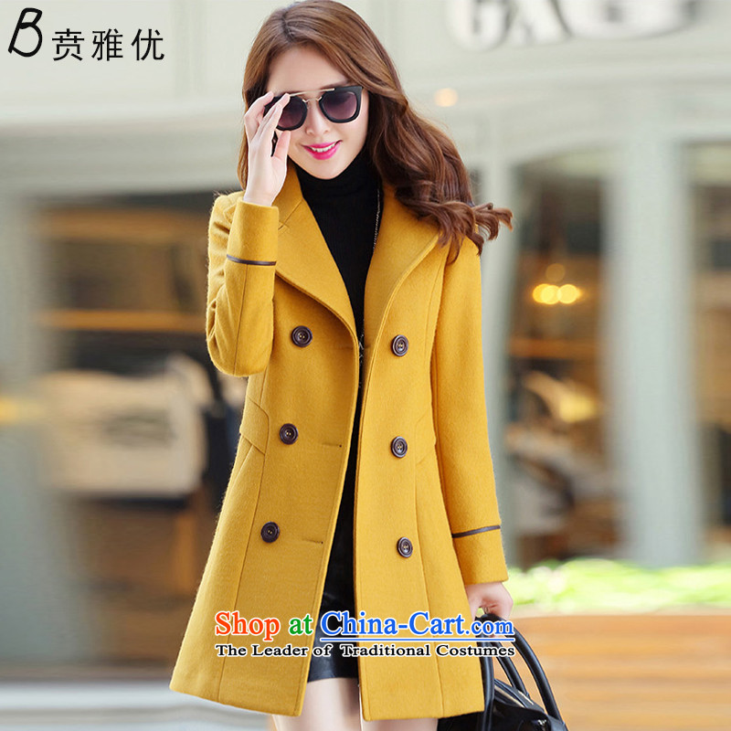 Ben Nga optimized 2015 autumn and winter coats female Korean gross?   in the version of the code a wool coat C1153 Yellow XL