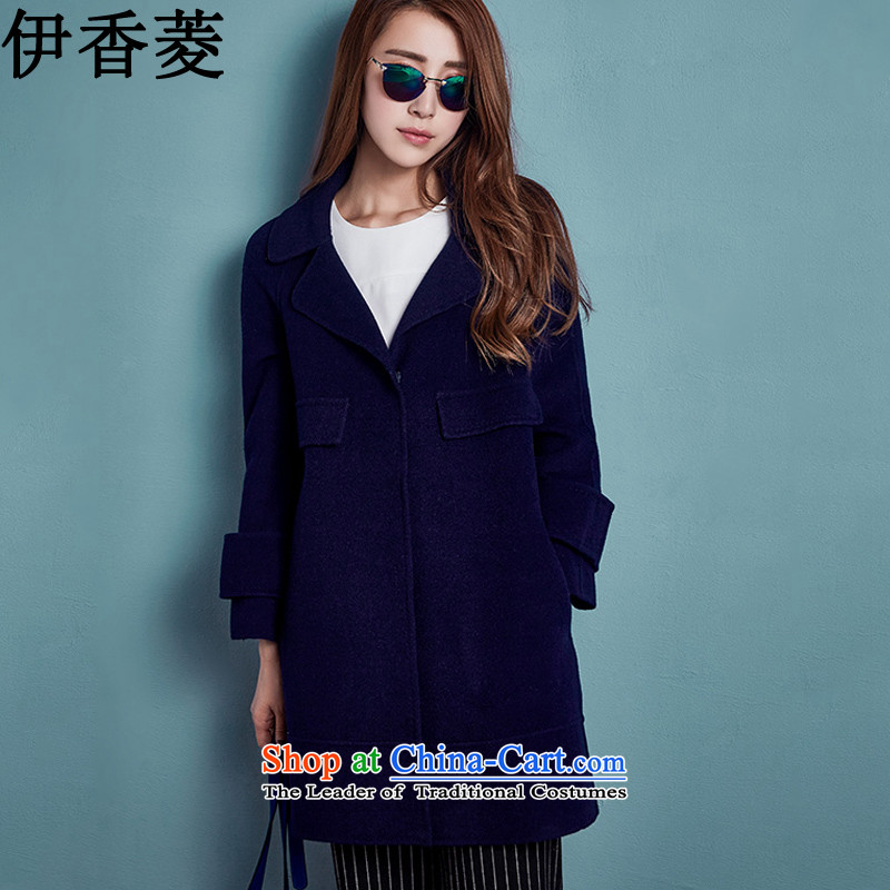 Ikago Ling autumn 2015 Women's clothes new Korean version in the long hair loose coatY8074?NavyM