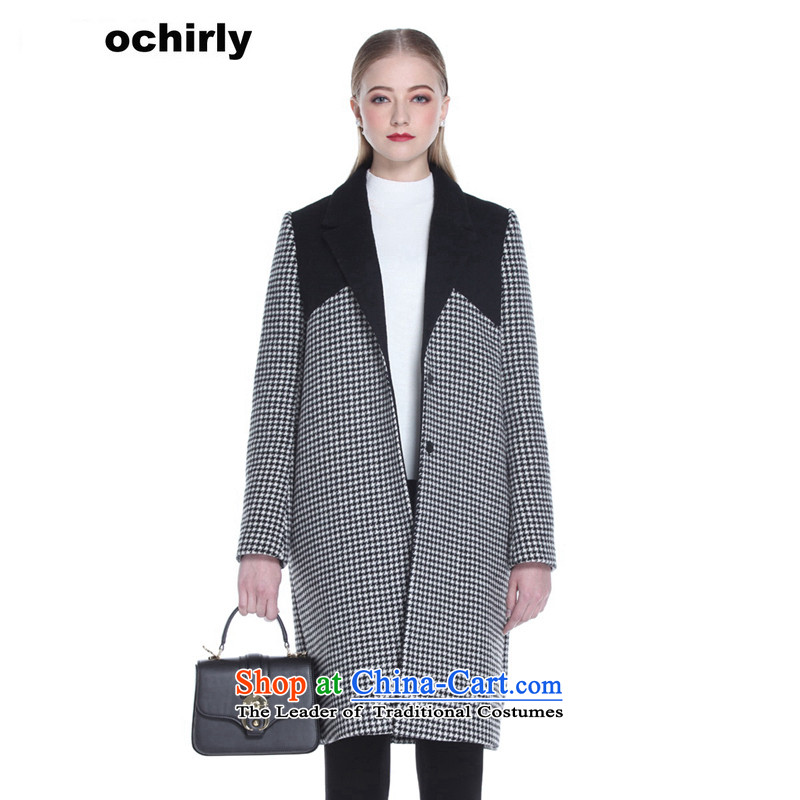 When the Euro 2015 Power ochirly new female winter clothing stitching chidori grid long wool coat 1154343640? checkered Xs_155_80a_ 923