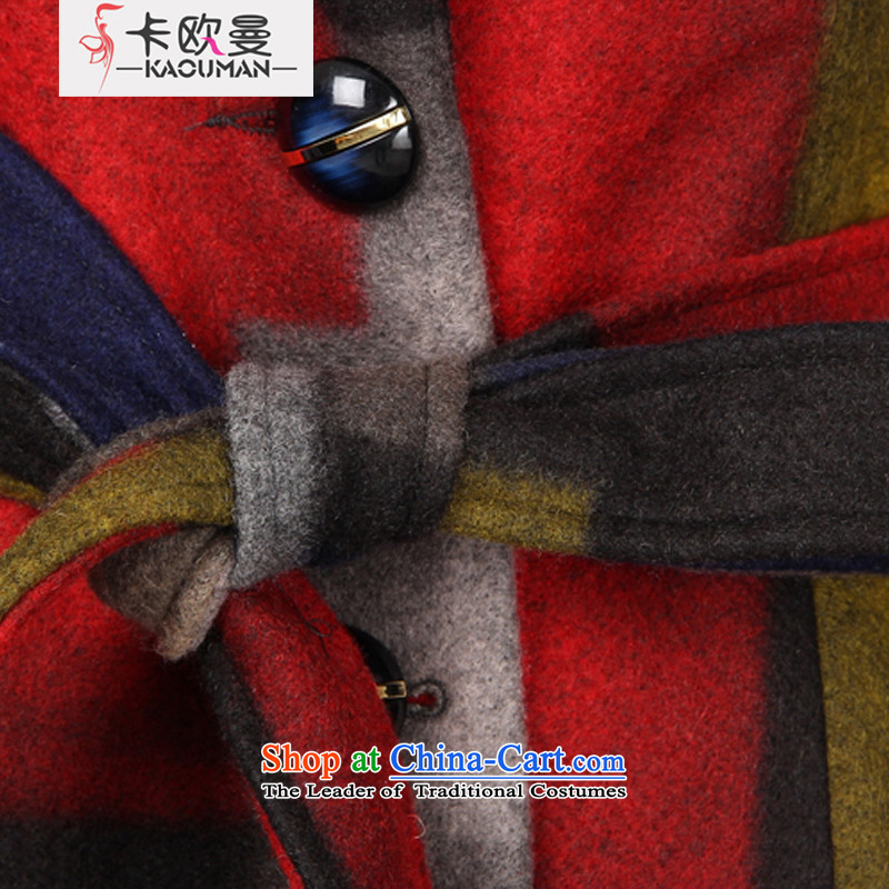 In Cayman 2015 winter clothing new Korean trendy colors in the Collision lapel long coats gross Small incense wind? waistband Grid Snap single row of coats yellow wool XL, card europe Cayman , , , shopping on the Internet