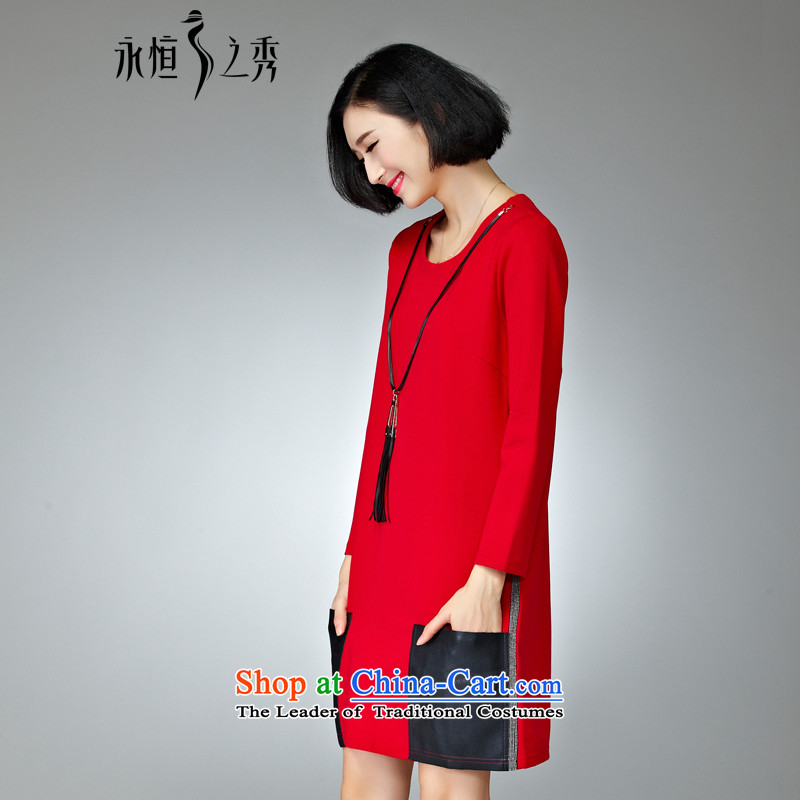2015 Autumn and winter new product codes long-sleeved dresses new 200 catties thick mm to increase female Korean red t-shirt 4XL, Sau San eternal Soo , , , shopping on the Internet