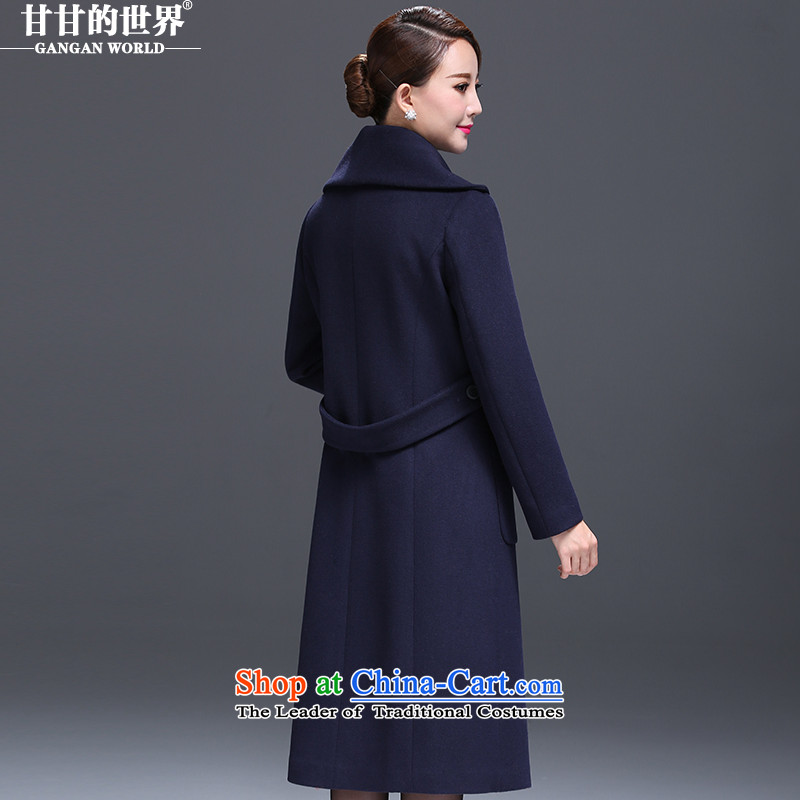 Gangan world long hair? 2015 autumn and winter coats new middle-aged female high-end large stylish coat? Navy , L, the World Gangan (WORLD).... GANGAN shopping on the Internet