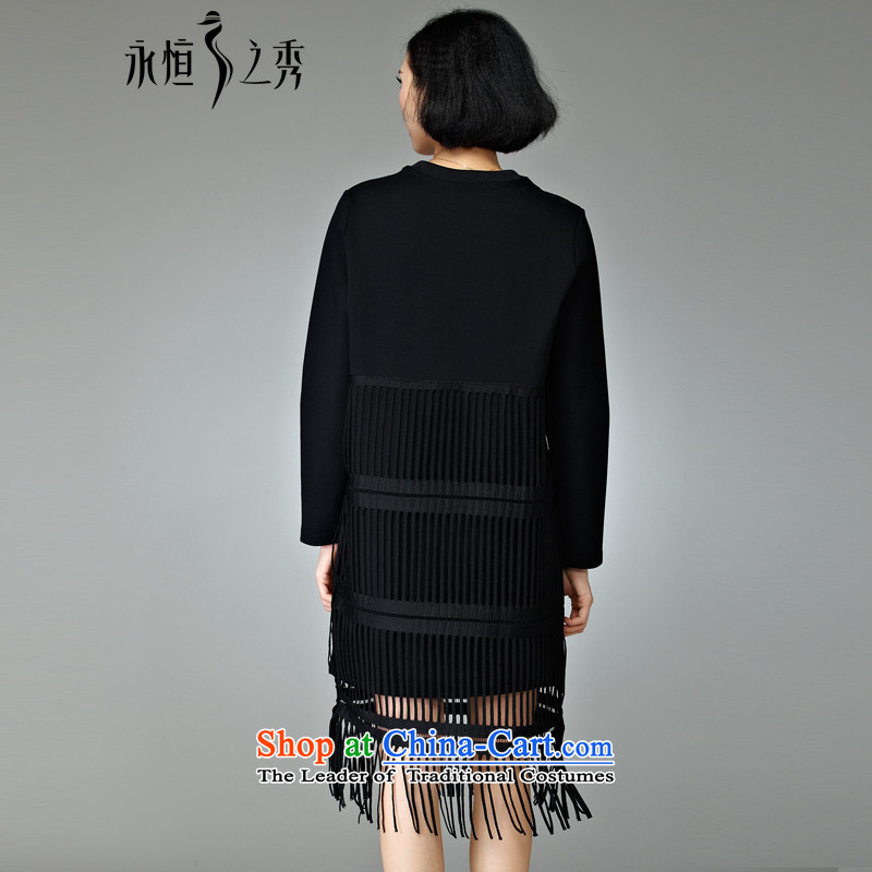 2015 Autumn and winter new products to xl long-sleeved dresses edging new mm female body decorated in rich graphics thin black 4XL, eternal Soo , , , shopping on the Internet