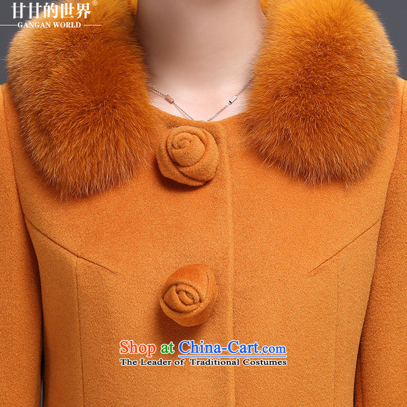 Gangan World 2015 autumn and winter new Fox Gross Gross for long butted? a wool coat middle-aged female replacing XXL, turmeric yellow GANGAN WORLD (WORLD).... GANGAN shopping on the Internet