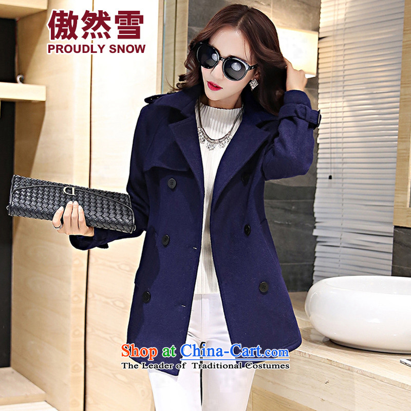 Proudly snow2015 Fall_Winter Collections of Korean short women small-wind Sau San double-jacket coat female gross? ES15D12 BlueM