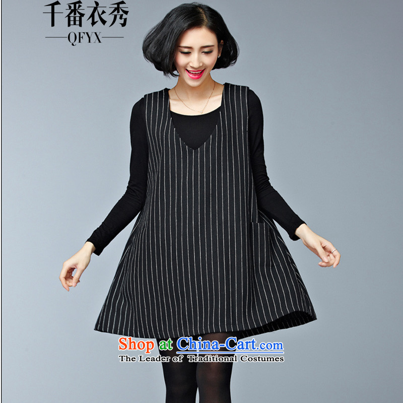 Double Chin Yi Su-dresses larger women's winter to intensify the thick MM stripe sleeveless tank skirt relaxd ZM7605 black are code