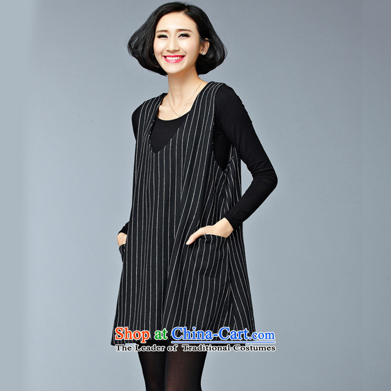 Double Chin Yi Su-dresses larger women's winter to intensify the thick MM stripe sleeveless tank skirt relaxd ZM7605 black are Code, her Ms Audrey EU has been pressed. Connie shopping on the Internet