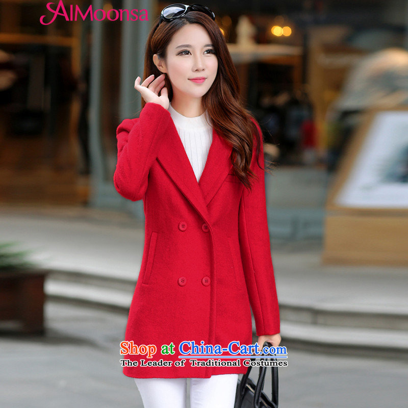  Gross? female jacket aimoonsa Korean double-a wool coat in the long winter 2015 new stylish V-neck in a red windbreaker m,aimoonsa,,, jacket shopping on the Internet